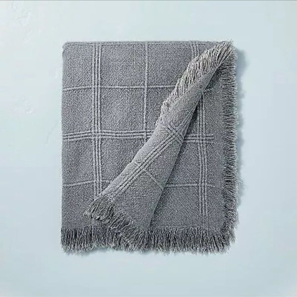 Hearth & Hand Grey Grid-lined Textured Throw Blanket
